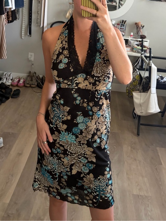 Papaya Dresses & Skirts - Y2K Papaya Floral Lace Halter Dress Size Large